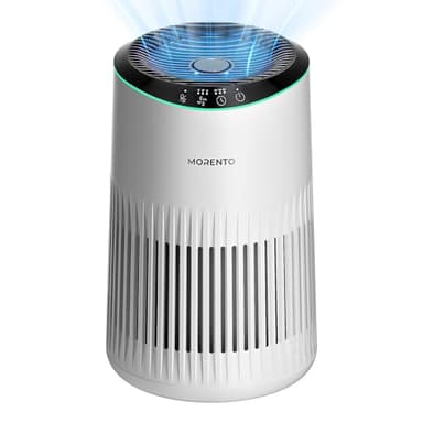 MORENTO Luftreiniger Allergiker mit HEPA Luftfilter für Wohnung Raucherzimmer Haustier Gerüche, Kleiner Luftreiniger mit Schlafmodus und Duftschwamm für Zuhause Schlafzimmer, 22dB, MR2566, Weiß