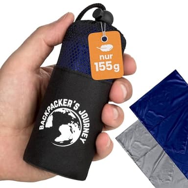 Backpacker's Journey Hüttenschlafsack (nur 168g), ultraleichter und platzsparender Reiseschlafsack aus Polyester. Ideal für Backpacking, Hostels und Hütten (90 cm, blau)