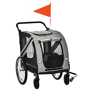 PawHut 2-in-1 Hundeanhänger & Hundebuggy, Hundefahrradanhänger Fahrradanhänger, Hundewagen mit Reflektoren für Mittelgroße Hunde bis 20 kg, Oxford-Gewebe, Grau