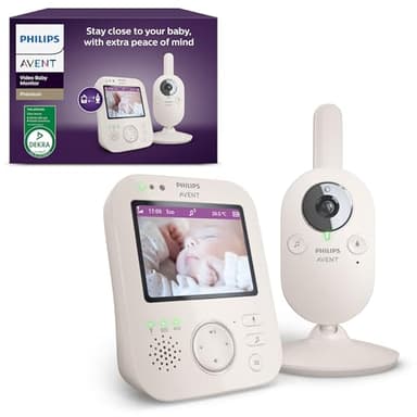 Philips AVENT Philips Babyphone mit Kamera Premium - DEKRA Zertifiziert privat und sicher - 3.5" Display, x4 Zoom, Nachtsicht, Schlafliedern und Thermometer (SCD891/26)