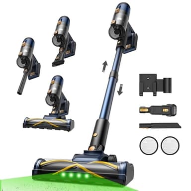 Vexilar V12 Staubsauger Kabellos, 50Min/50kPa/450W, Leicht Akku Staubsauger mit Anti-Verhedderungs-Bürste, GreenEye Technologie, LED Touchscreen, Akkustaubsauger für Hartböden, Teppiche, Tierhaare