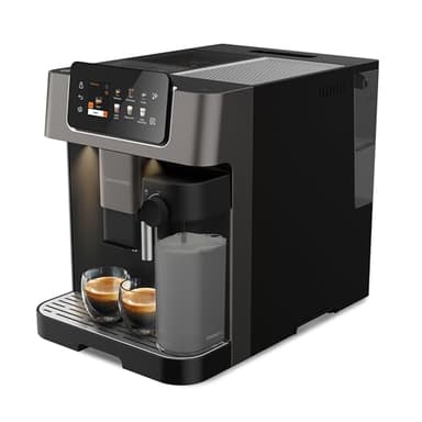 Grundig KVA 8230 Kaffeevollautomat, Kaffeemaschine, 18 Kaffeespezialitäten, 13 Mahlgrade, Milchbehälter, leistungsstark 1350 W, 19 Bar Pumpendruck, Zweifachdüse, Beleuchtung, Schwarz/Dunkelsilber