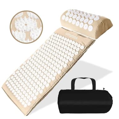 unycos - Akupressur-Set, Akupressurmatte mit Kissen【Inklusive Tragetasche】Akupunkturmatte gegen Nacken- und Rückenschmerzen, Blumenfeldmatte, Nadelreizmatte, 179-Pin, 33-Punkt-Massagematte (Beige)