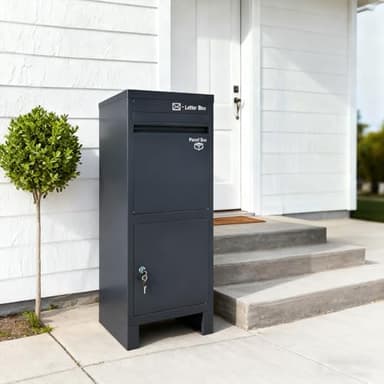 VEEHAUS Paketbriefkasten für Draußen – Rostfrei & Wetterfest – 43L Volumen, Stoßdämpfender Boden, Sicheres Paketfach, Produktmaße 35x41x100 cm – Briefkasten in Schwarz & Anthrazit