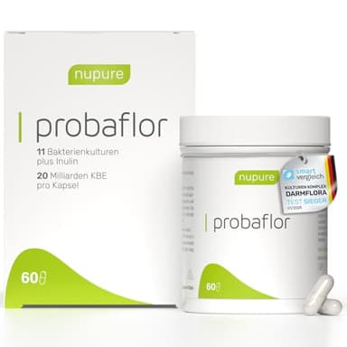 Nupure® Probaflor mit 345 Mrd KBE/g*, mit 11 Spezielle Bakterienstämme, Mit Inulin und Lactobacillus salivarius SP2, Besser geschützt dank Spezialdose, 60 Vegan Kapseln
