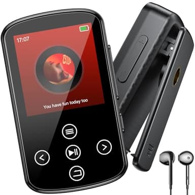 OGVDOE MP3 Player Bluetooth 5.4 Sport 128GB mit 1,54 Zoll TFT Farbbildschirm, Mini Musik Player mit Clip, mit unabhängiger Lautstärketaste, HD-Lautsprecher, FM Radio, Ebook, Recorder, Schwarz