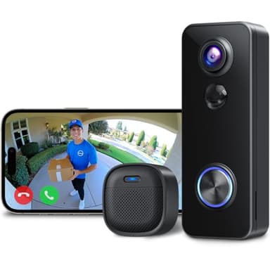 XTU WLAN Türklingel mit Kamera, 2K UHD Kabellose Video-Türklingel, 180° Ultrabreiten Sichtfeld, PIR-Bewegungserkennung, Nachtsicht, Zwei-Wege-Audio, SD-Karte/Cloud-Speicher, Kompatibel mit Alexa