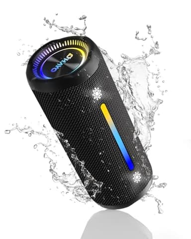 OHAYO Bluetooth Lautsprecher mit LED Licht, 25W Dualen Treibern Bluetooth Box, Tragbare Musikbox, 24H Akku, Bass Boost, IPX7 Wasserdicht, 6 RGB Modi, Outdoor Speaker für Wandern