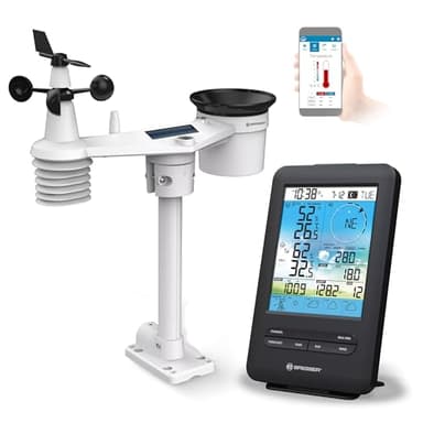 Bresser Wetterstation Funk mit Außensensor 7-in-1 WLAN 4CAST inkl. 4-Tages-Wettervorhersage, Windmesser und Regenmesser sowie UV-Level und Lichtintensität, Schwarz