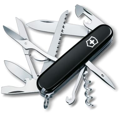Victorinox Schweizer Taschenmesser Huntsman, Multitool, Swiss Army Knife mit 15 Funktionen, Klinge, Korkenzieher, Dosenöffner, Faltschachtel, Schwarz