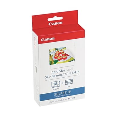 Canon KC-18IF Original Farbband/Papierset Kreditkartengröße 54 x 86mm für SELPHY CP-Drucker (18 Blatt Sticker-Papier, Kleberückseite) [optionale Papierkassette Canon PCC-CP400 erforderlich]