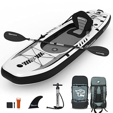 TIGERXBANG Aufblasbares Kajak mit abnehmbarem Sitz, 310x89x20cm SUP Kajak Set inkl. Handpumpe/Aluminiumruder/Rucksack, Kajakboot für Erwachsene/Kinder | für Angeln, Touren