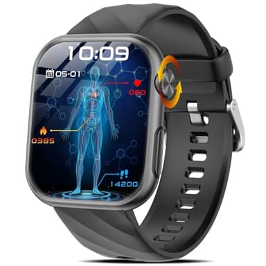 2025 Neue Smartwatch EKG+HRV/Harnsäure/BMI Herren Damen 1,97"AMOLED Gesundheitsuhr mit Telefonfunktion 24H Herzfrequenz SPO2 ΒΙutdruck Körpertemperatur BΙυtｚυcker Schlafmonitor Fitnessuhr(Schwarz)