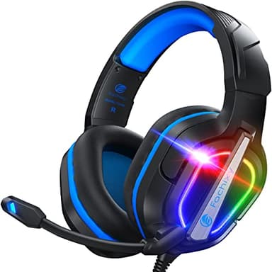 Fachixy FC200 Gaming Headset für PS4, PS5, PC, Xbox, Nintendo Switch, Gaming Headset mit Kabel und RGB Licht, Stereo Surround Kopfhörer mit Mikrofon, Noise Cancelling Headphones - BLAU