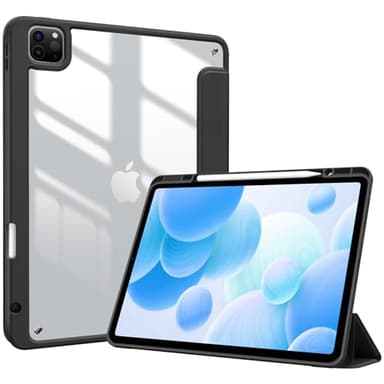 ProCase Hülle für iPad Pro 12,9 Zoll mit Stifthalter 2022/2021/2020/2018 (6/5/4/3 Generation), Stoßfeste Smart Case Cover mit transparenter Rückseitenschale Schutzhülle für iPad Pro 12,9" –Schwarz