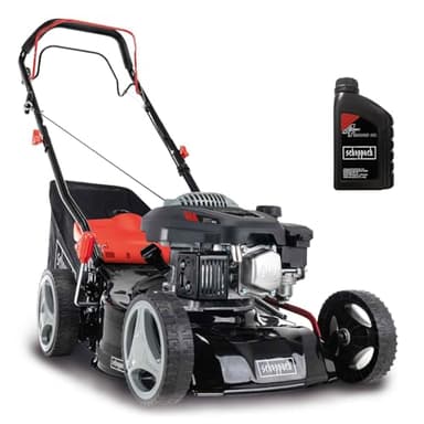 Scheppach Benzin Rasenmäher MS150-42 - 3,5PS | Schnittbreite 42cm | Radantrieb | Stahlgehäuse | Reinigungsfunktion | Mulchfunktion | 45L Korb | 7-stufige Höhenverstellung (25-75mm) | inkl. Motoröl