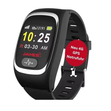 Notfall-ID James Notrufuhr B8 4G ! NEUES Modell ! Notrufuhr Senioren Notfalluhr SOS Uhr inkl. Roaming Simkarte, Notrufarmband, Notruf App, Sturzerkennung, Notruf-Knopf, GPS Ortung
