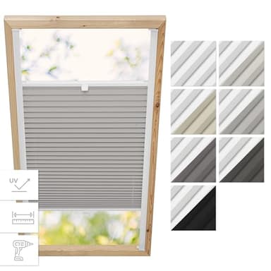 Estika Dachfenster Verdunkelung, Thermoplissee mit Bohren nach maß - 7 Stofffarben, 3 Profilfarben, Breite, 30-120 cm, Höhe 50-149 cm - Dachfenster Rollo, Fensterrollo innen, Fenster plissee