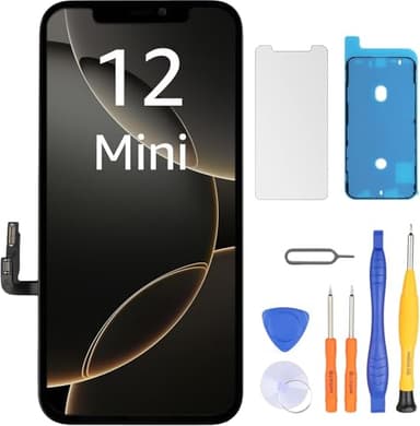LL TRADER Ersatzbildschirm für iPhone 12 Mini LCD Retina 5,4 Zoll FHD Display COF, Touchscreen Digitalisierer mit Reparaturwerkzeug-Kits, Wasserdichtes Klebeband und Displayprotokoll 20251