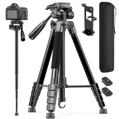 CAMBOFOTO 186cm Kamera Stativ und Einbeinstativ, Professionelles Aluminium Fotostativ für DSLR/Spiegellose Kameras/Handys/Camcorder, mit Handyhalterung/Reisetasche (Schwarz)