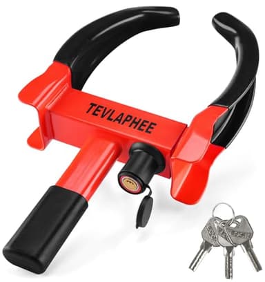 Tevlaphee Radkralle Parkkralle mit Sicherheitsschloss und 3 Schlüsseln für PKW Wohnwagen Anhänger - Reifenbreite 19-30cm - Felgenkralle Reifenkralle Wegfahrsperre Diebstahlsicherung (Schwarz & Rot)