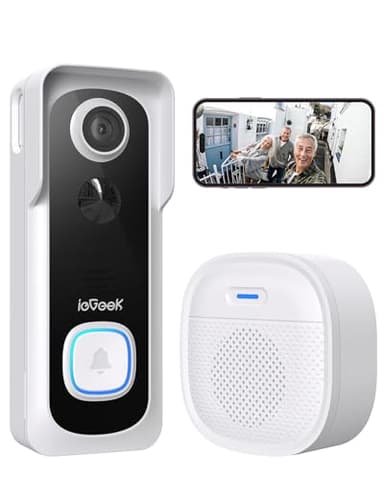 ieGeek Kabellose Türklingel mit Kamera, 2 K Türklingel, kabellos, für den Außenbereich, wasserdicht IP66, Video-Türklingel, Keine monatlichen Kosten, Sprachwechsler, bidirektionales Audio, PIR, 2,4 G