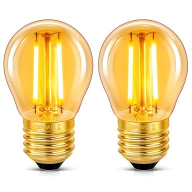 2 Stück E27 LED 2W Edison Vintage Glühbirne, G45 Vintage Glühlampe, Ersetzt 20W Glühlampen, Warmweiß 2200K Bernstein Glas Lampe, Nicht Dimmbar, Nostalgische Dekoration für Zuhause, Hotel, Café, Bar