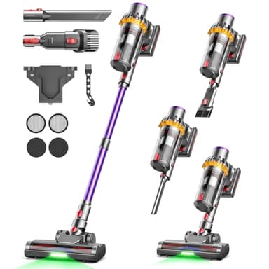45000Pa Akku Staubsauger, 550W/70Min Ultraleiser Staubsauger Kabellos mit LED Display, Verbesserte V-förmige Anti-Tangle-Bodenbürste, 6-in-1 Kabelloser Staubsauger für Tierhaare Teppich Hartboden