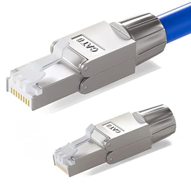 hb-digital 2x CAT 8 RJ45 Stecker Netzwerkstecker für starre LAN Kabel Verlegekabel Ethernet - werkzeuglos LSA - 40 Gbit/s AWG 22-26 vollgeschirmt STP 50μ vergoldete Kontakte