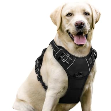 rabbitgoo Hundegeschirr Mittelgroße Hunde, Anti Zug Geschirr mit Kontrolle, No Pull Verstellbar Hundegeschirr Grosse Hunde, Atmungsaktiv Reflexstreifen Brustgeschirr Sichere Führung Schwarz L