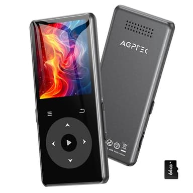 AGPTEK 64 GB MP3-Player mit Bluetooth, Robustes Metall-Gehäuse Musik-Player mit Touch-Tasten, 1,8 Zoll HiFi-Sound Player mit Lautsprecher und FM-Radio für Sport, unterstützt bis zu 128 GB