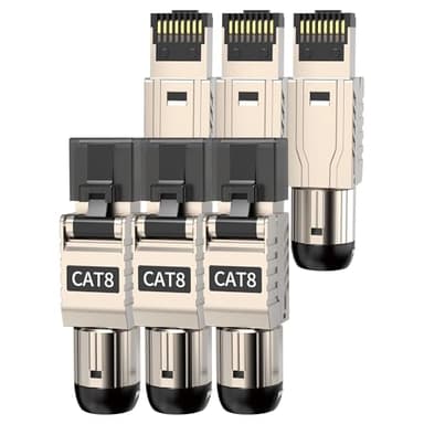 ZOERAX 6er-Pack CAT8 RJ45-Stecker (40G/2000MHz) – Werkzeuglose Steckverbinder, doppelt geschirmt für 22-24AWG abgeschirmte LAN-Kabel – Kompatibel mit Cat6A/Cat7 – PoE+ & EMI-Schutz