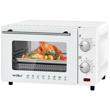 WOLTU Mini Backofen 10 Liter, kleiner Backofen, Pizza-Ofen, 100-230 °C, Timer 0-60 Min., Miniofen mit Backblech Grillrost Entnahmegriff, Weiß