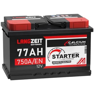 LANGZEIT Autobatterie 77AH 12V 750A/EN Starterbatterie +30% mehr Leistung ersetzt Batterie 75Ah 72Ah 74Ah 70Ah Starter Batterie