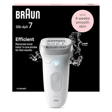 Braun Silk-épil 7 Epilierer Damen, Haarentferner für Langanhaltende Haarentfernung, Seidig-glatte Haut, Epilierer mit Breitem Aufsatz, Wet&Dry, Ladyshaver, Made in Germany, 7-011, Weiß/Silber