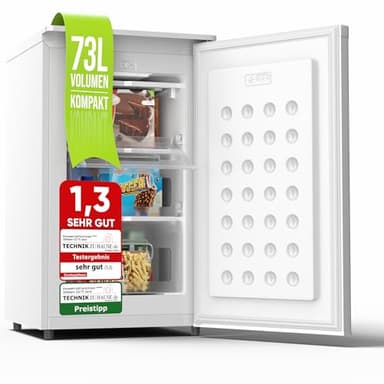 Stillstern Gefrierschrank C (73L) 4-Sterne-Gefrierfach -18°C, geringer Energieverbrauch, 3 Fächer, stufenlos regelbare Temperatur, wechselbarer Türanschlag, Gefrierschrank Klein, Tiefkühlschrank