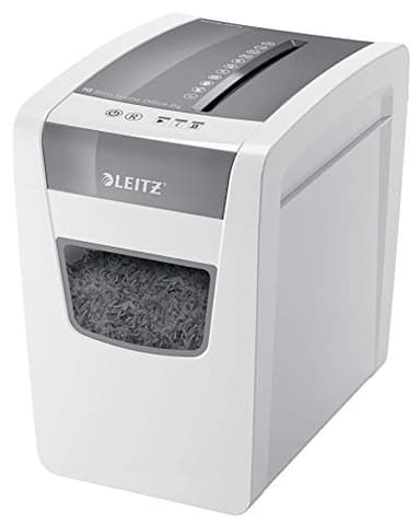 Leitz IQ Aktenvernichter Home Office Slim, schlankes Format, 12-10 Blatt (70-80 g/m²), TÜV+GS zertifiziert, Partikelschnitt, Sicherheitsstufe P4, 23L Abfallbehälter, Schredder für Büro, Weiß, 80010000