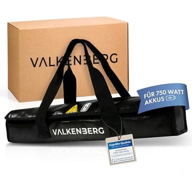 VALKENBERG Ebike Akku Tasche – Feuerfeste Box für Akkus mit Ladekabel Kabeldurchführung – E-Bike Akku Schutzhülle inkl. praktischer Trageschlaufe – Akkubox feuerfest perfekt für unterwegs in XL