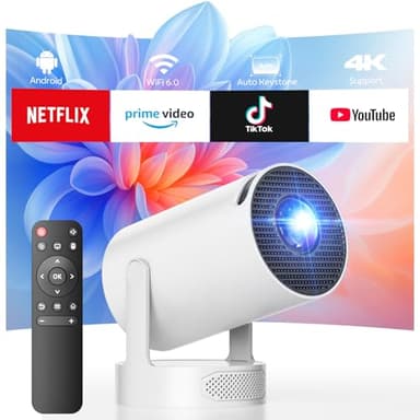 Mini Beamer mit Lautsprecher, Projector unterstützen 1080P 4K, Auto Keystone WiFi6 Tragbarer Beamers Projector, Bluetooth 5.0 220° Rotation Smart Beamers, Kurzdistanz Beamer für Heimkino Outdoor Handy