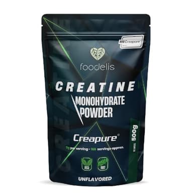 Foodelis Creapure® Creatin Monohydrat Pulver 500g – 100% reines Kreatin Monohydrat Creapure – geschmacksneutral, hochrein, ohne Zusätze – Non GMO – inkl. Dosierlöffel & leicht löslich