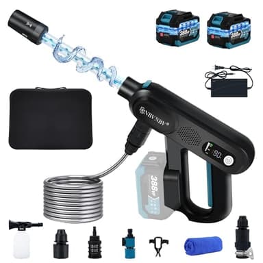 Akku Hochdruckreiniger für Makita 18V Akku, 3-Stufiger Max 220 Bar | 5-IN-1Spirale Druck Erhöhen Düse Mobile Hochdruckreiniger Akku | 5m Schlauch (Schwarz Mit 2 Batterie)