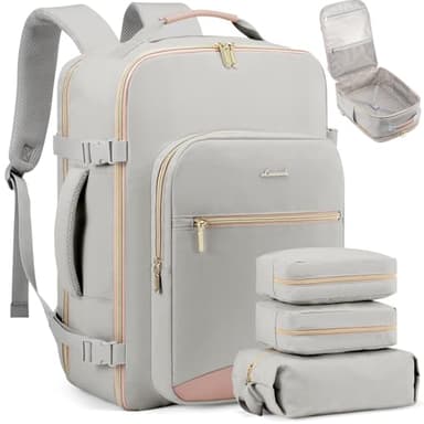 LOVEVOOK Handgepäck Rucksack Flugzeug, 40L Groß Reiserucksack Damen Kofferrucksack, Wasserdicht Reisetasche für 17 Zoll Laptop, Travel Backpack für Reise Geschäftsreise Business Wandern Weekend Grau