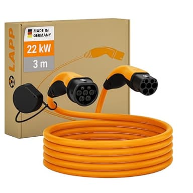 LAPP MOBILITY Typ 2 Ladekabel 22 KW 3m - Ladekabel E Auto 32a 3-Phasig - IP55 geschütztes Ladekabel Mode 3 - Ladekabel Typ 2 mit korrosionsresistenten Steckkontakten - geeignet für PHEV, BEV & EV