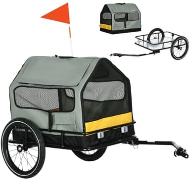 PawHut 3-in-1 Hundeanhänger Haustierhaus, Lastenanhänger Hundefahrradanhänger, Hundewagen mit Reflektoren für kleine Hunde bis 10 kg, Oxford, Grau