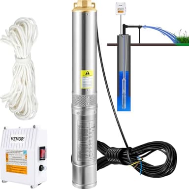 VEVOR 4" Tiefbrunnenpumpe 1100W Brunnenpumpe 190L/min Tauchpumpe max. Förderhöhe 57m Rohrpumpe 230V 50Hz Sandpumpe IP68 Wasserpumpe 0-40℃ Pumpe Ideal zur Bewässerung Wasser-Versorgung Entwässerung