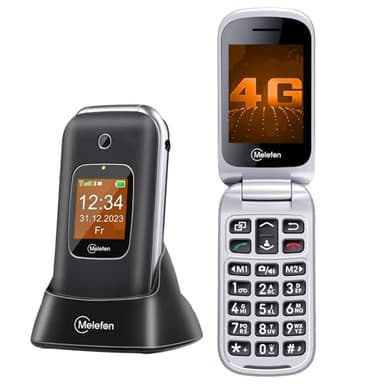 Melefon 4G Flip Handy für ältere Menschen, Telefon mit großer Taste, lauter Lautstärke, 2,4+1,44 Zoll Bildschirm, SIM frei freigeschaltet, SOS Taste, USB Typ C, Ladestation