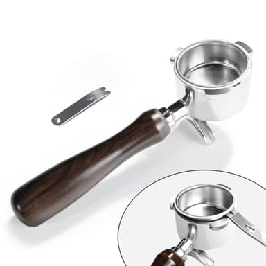 Siebträger 51mm Doppelauslauf, Siebträger für Delonghi EC680/ EC685 mit Sieb Entfernungshilfe, Siebträger für Espressomaschine Delonghi Dedica aus Holzgriff und 2 Tassen Edelstahl Filterkorb