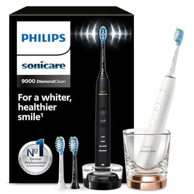 Philips Sonicare DiamondClean 9000 elektrische Zahnbürste, Doppelpack,Zahnbürste mit Schalltechnologie inklusive App, Drucksensor,4 Putzmodi,3 Intensitätsstufen, schwarz und roségold, Modell HX9914/61