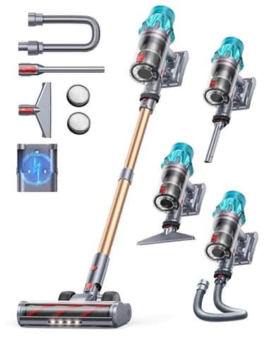 Fieety 550W/45KPa/60Min Akku Staubsauger, 8-in-1 Staubsauger Kabellos mit Wandmontierte Ladestation, 1M Ausziehbarer Schlauch, Sofabürste, Touchscreen, 1.5L, für Tierhaare/Teppiche/Hartböden/Auto