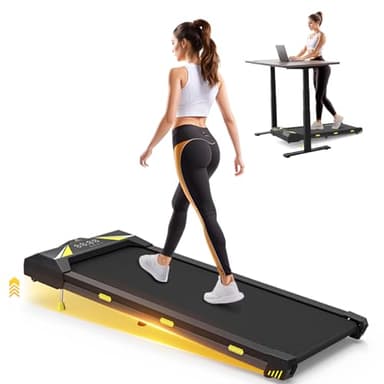 Freepi 4-in-1 Laufband für Zuhause mit Neigungsfunktion Walking Laufband Pad, Geräuscharme Laufbänder mit Fernbedienung Sportgerät mit Display fürs Homeoffice und Büro (Gelb)
